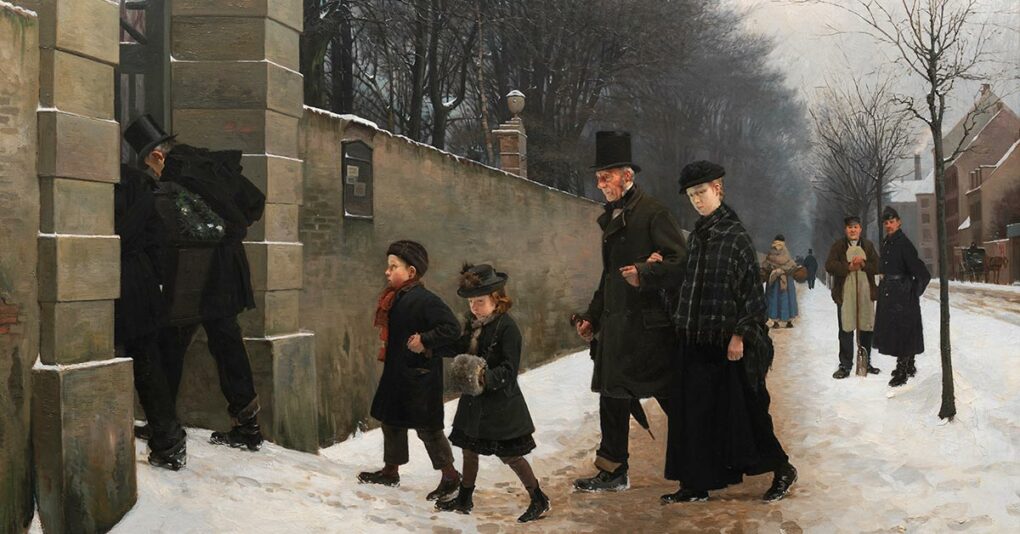 Udsnit af 'En begravelse', 1883. Maler: Frants Henningsen, SMK